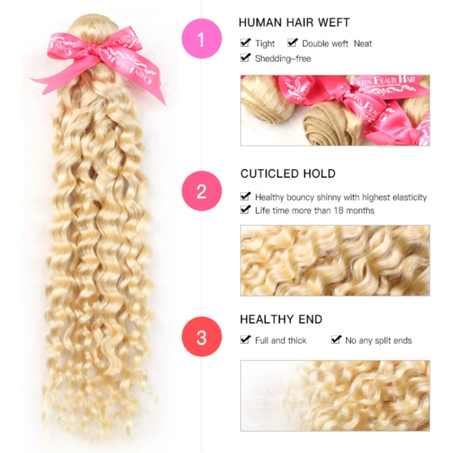Deep Wave 30 40 Inches 613 Honey Blonde Bundles Remy Human Hair Weave Bundles Brazilian Curly 1 3 4 Bundles Human Hair Extension