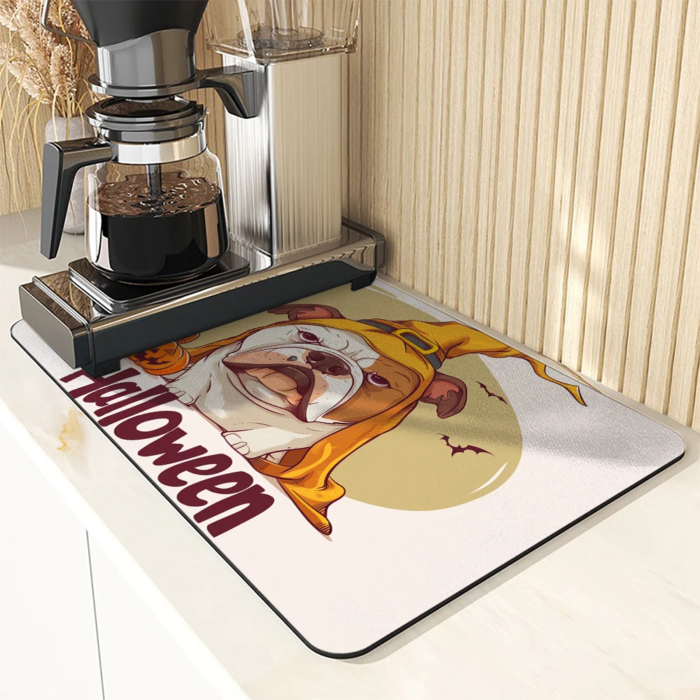 Kitchen Drying Mat Halloween Law Dry Coffee Mat Absorbent Dish Placemat   Table Cup Drying Mats Table Decoration Accessories