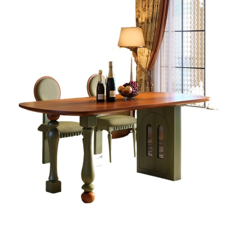 

French retro solid wood dining table small apartment ash wood high-end rectangular medium and ancient style storage dining