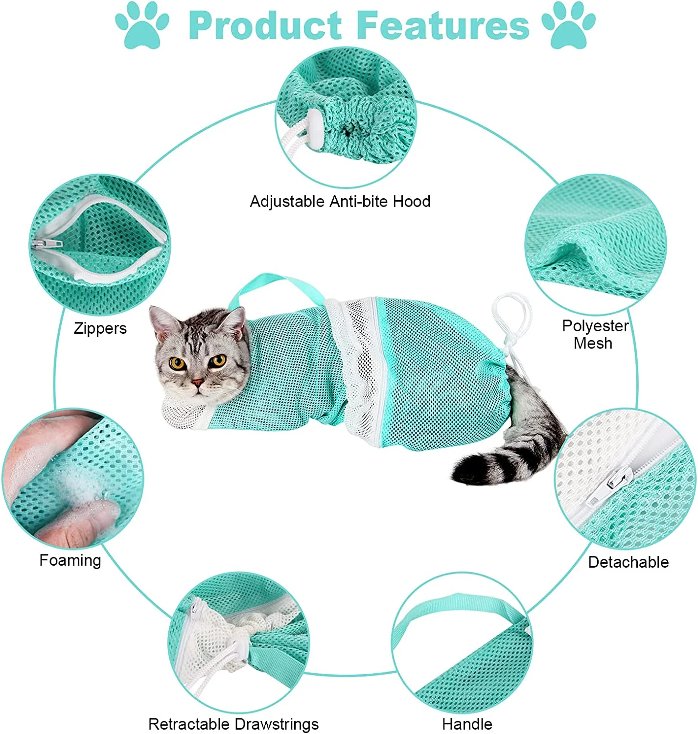 4. Generation Katzenpflege-Tasche: Anti-Kratz-Badetasche für Katzen zum Duschen, Nagelschneiden und Injektionen – Atmungsaktives Netz zur Katzenwaschung und Fixierung – Detail 9