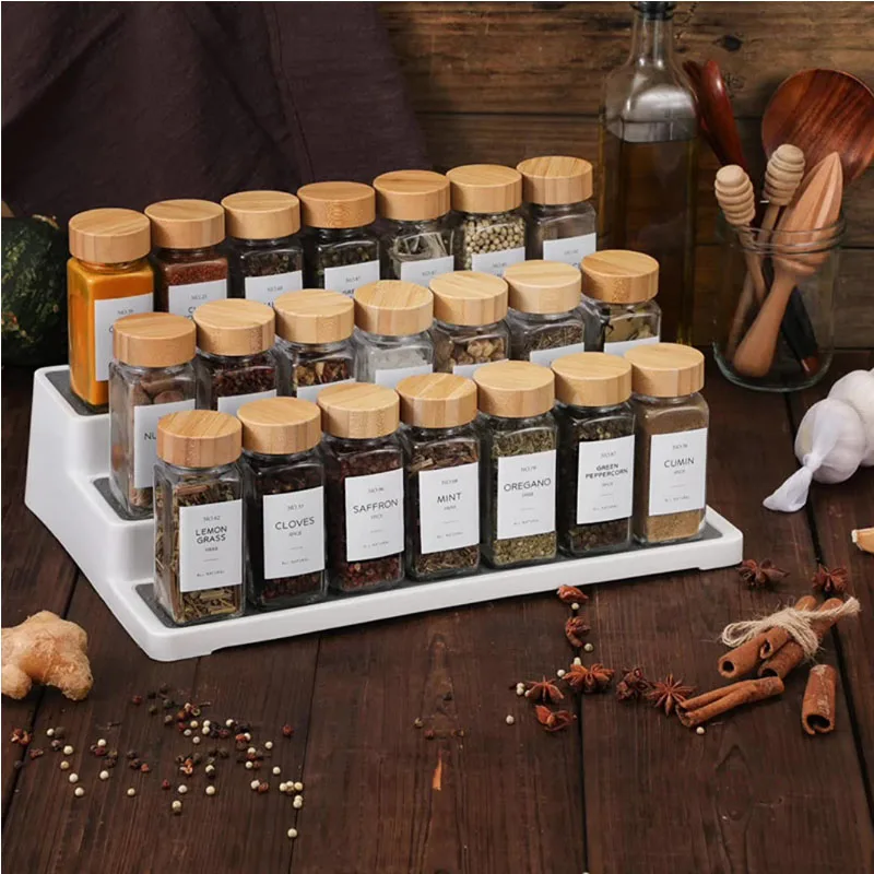 Square Seasoning Jar with Sticker, Glass Spice Storage Bottles, Barbecue Seasoning Container Box, 2PCs/Lot