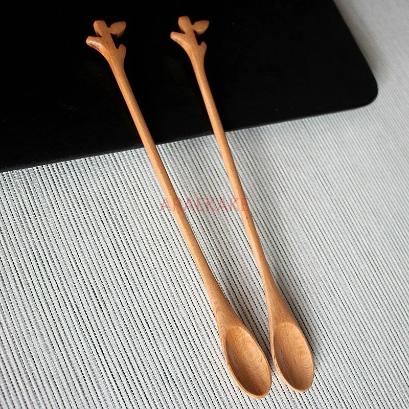 Original wood stirring spoon, exquisite wooden small spoon, creative household Japanese coffee spoon, long handled dessert honey