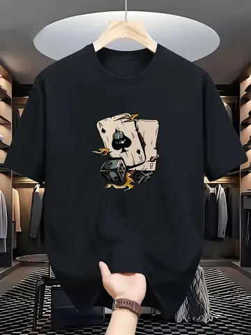Men's Fashion Printed T-Shirt, a Perfect Winning Combination of Playing Cards and Dice Pattern