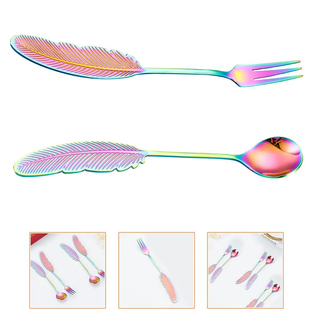 

2Pcs Spoon Fork Set Chic Gold Stainless Steel Flatware for Dinner Party Wedding Kitchen Tableware Dessert Ice Cream