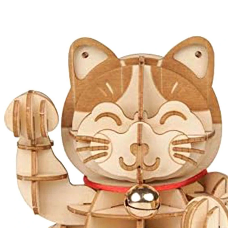 3D Wooden Puzzle Lucky Cats -72Pcs Japanese Cats Welcome Display Greeting For Blessing Fortune Building Toys Gift Easy To Use