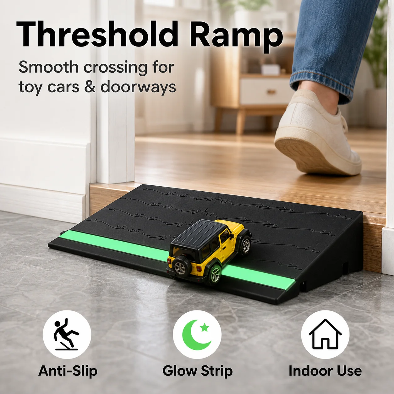 Indoor Threshold Ramp 25/30x10/12/13x3/4/5/6cm Plastic Doorway Slope Mat Glow Strip Anti Slip for Toy Cars Small Wheels