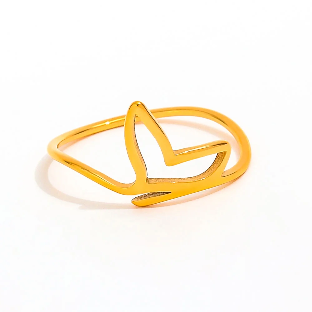 

Joolim Jewelry Wholesale High End PVD Waterproof&No Fade Fashion Vivid Hollow Dolphin Tail Stainless Steel Ring Trend For Women