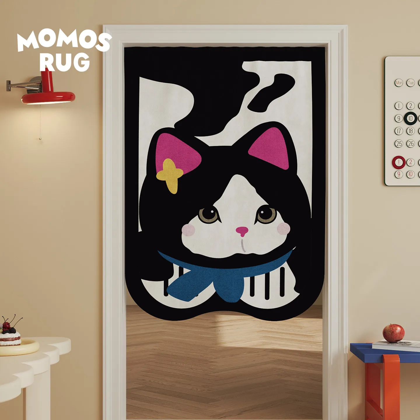 VIKAMA Cartoon Calico Cat Noren Door Curtain Cute Print Hanging Curtain Girls Room Door Partition Warm Sweet Home Decor