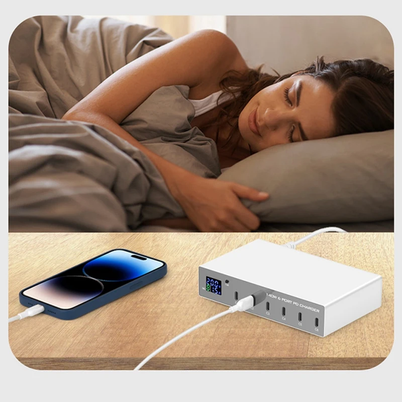 노트북용 고속 충전기 스테이션, 140W, 6 in 1 PD 충전기, 충전 3.0, USB C 타입, 30W 미국 플러그