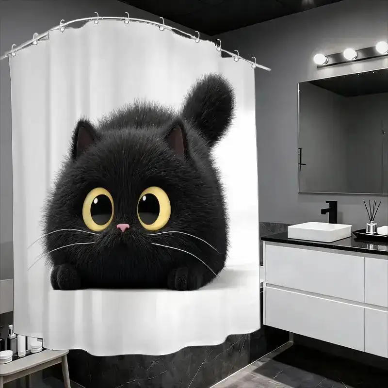 A Bathroom Shower Curtain, Cat Cafe Experience Day, Cute Pet Day Shower Curtain, Includes  Hooks,  Bathroom Win Multiple sizes