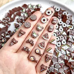 30PCS Cute Bear Donut Ice-cream Nail Charms Simulated Chocolate Sandwich Croissant Resin Nail Art Decorations DIY Nails Parts