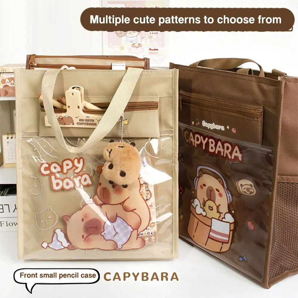New Capybara File Bag Thickened Canvas File Pouch Zipper Storage Bag Student