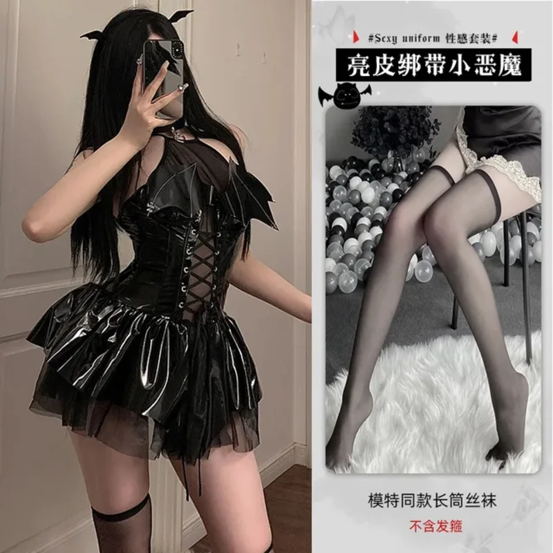 2025 New Sexy Maid Outfit Cosplay Costume Women French Servant Lolita Babydoll Dress Uniform Stage Leather Skirt Suit RQR56