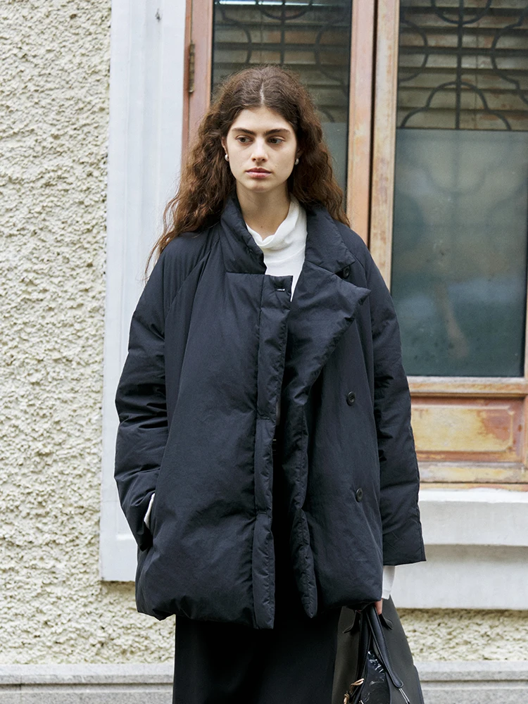 

Неограниченный черный воротник-стойка, длинный ду-пуховик, женская теплая верхняя одежда свободного покроя, хлопковая одежда на пуговицах для поездок на работу