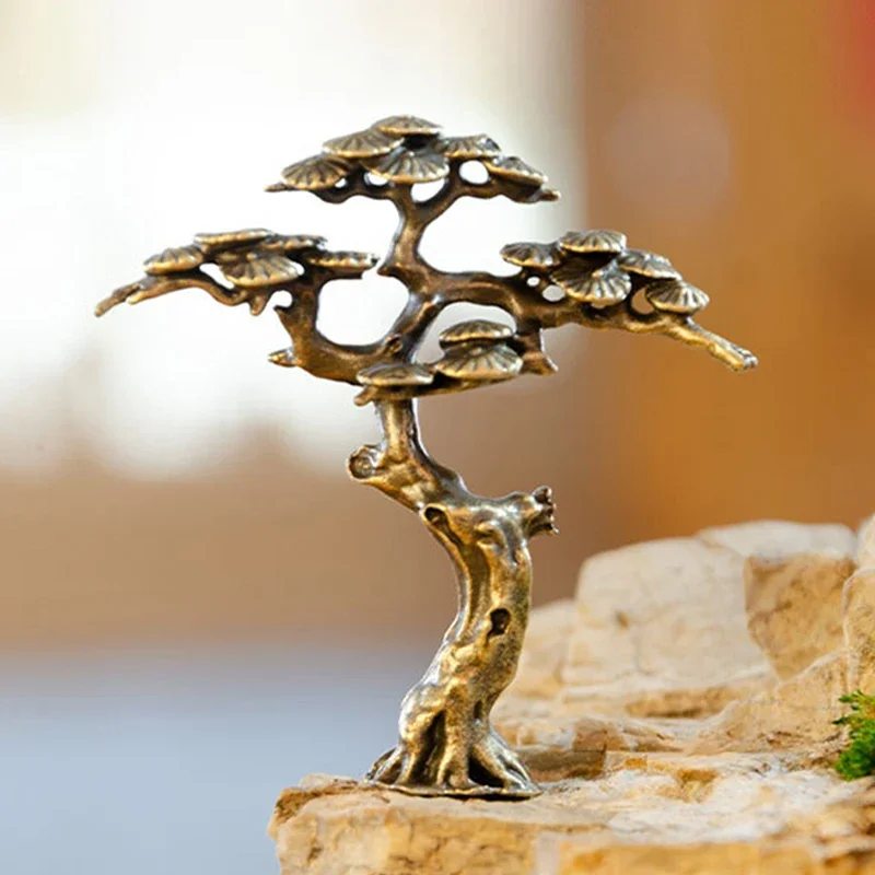 

Brass Welcoming Pine Tree Miniature Figurine Copper Faux Tree Decor for Bonsai Tree Statues Miniature Landscape Decorations