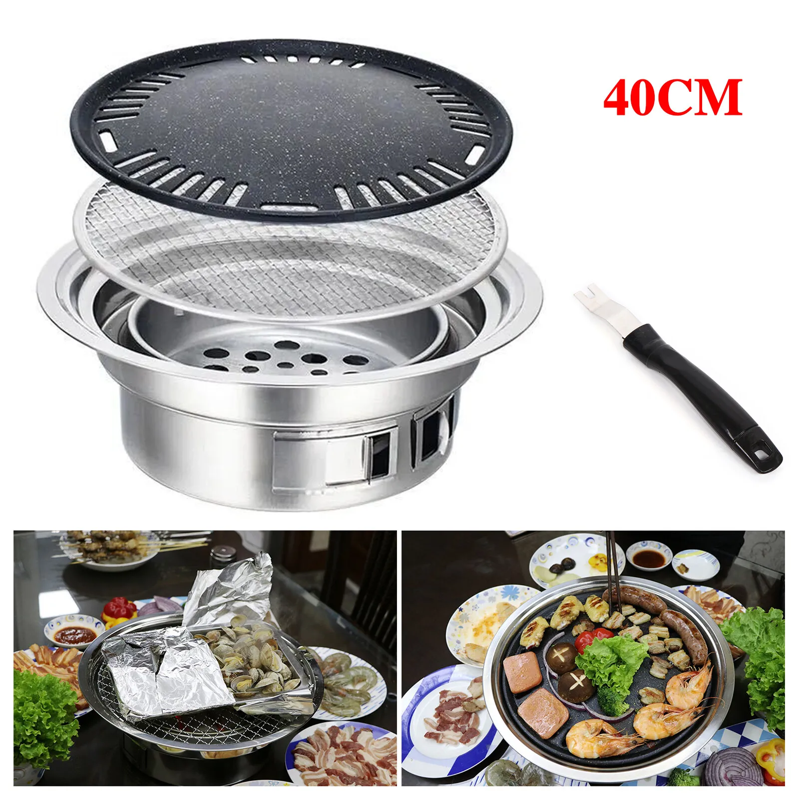 Japanese Korean Stainless Steel Hibachi Bbq Picnic Table Round Grill Outdoor & Indoor Barbecue Stove Cooker Portable