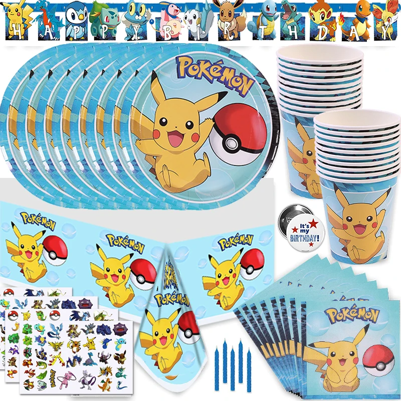 Pokemon Baby Shower forniture Pikachu decorazioni per feste di compleanno palloncini Foil stoviglie piatto tovagliolo sfondo forniture per feste