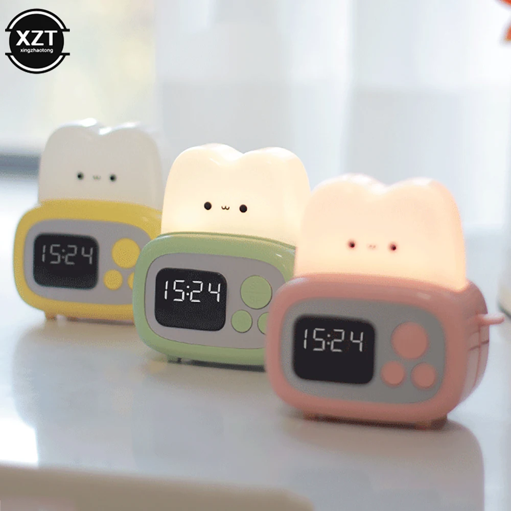 Cute Bread Maker Alarm Clock Sleeping Timing USB Rechargeable Lamp Bedside Table Desk Alarm Clock Birthday Holiday Gifts