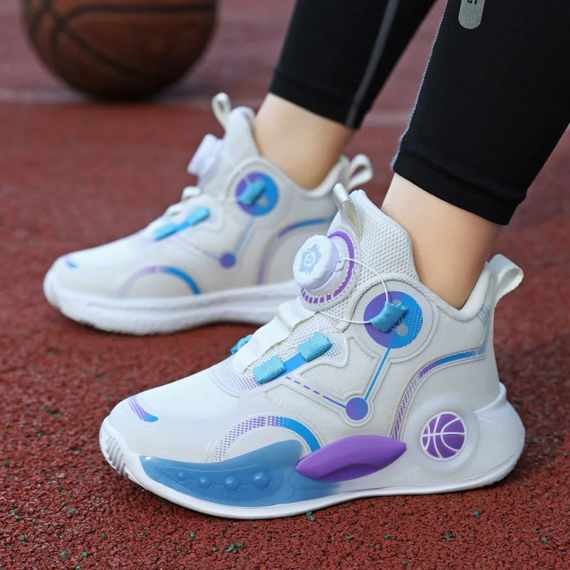 

Combat basketball shoes boys 2026 new breathable rotating button non-slip sports shoes lightweight running shoes kids sneakers