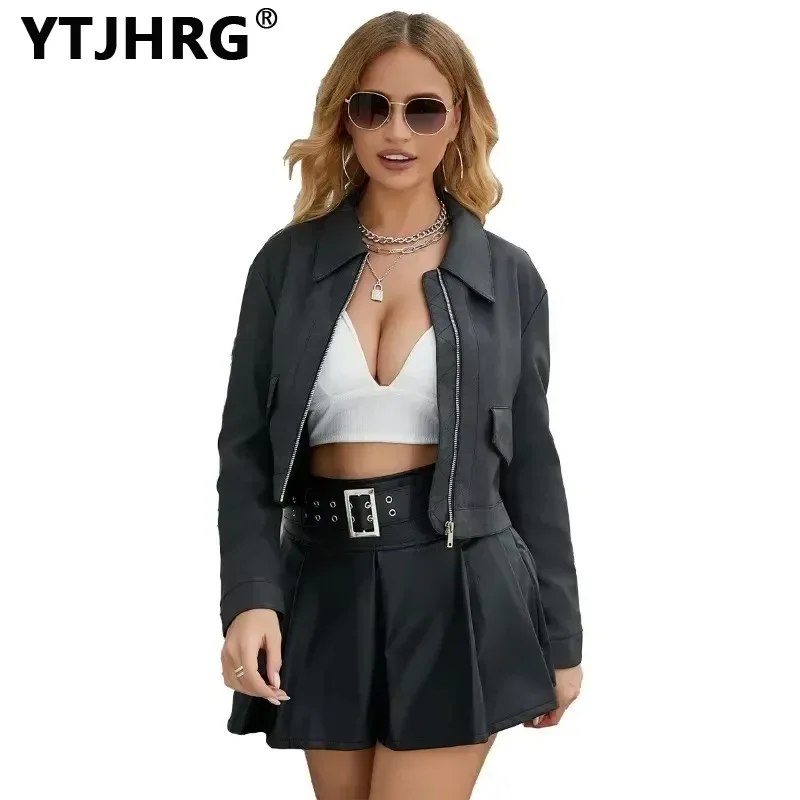 YTJHRG Women Leather Jackets Autumn Winter Spring Long Sleeve Zipper Slim Motor Biker Coat Female Clothing Fashion Outwear Tops