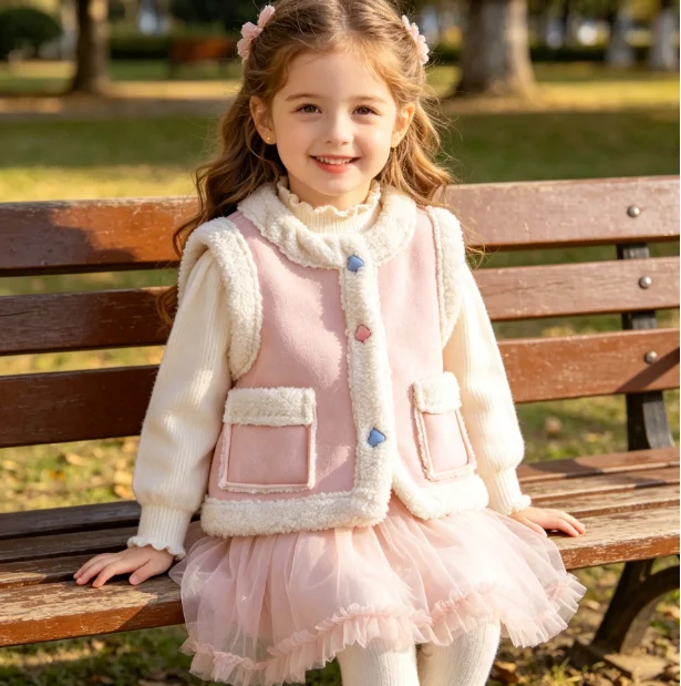 Girl Waistcoat 2026 Spring and Autumn New Children's Clothing Korean Style Girl Baby Lamb Hair Thick Fur One Waistcoat