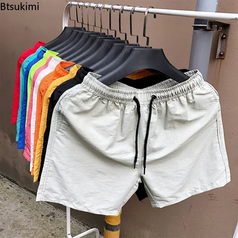 New Men's Summer Candy Color Casual Shorts Drawstring Pocket Swimming Shorts Male Beach Swimsuits Running Sports Surffing Shorts