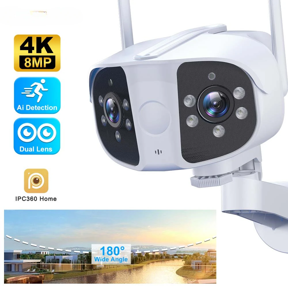 4K 8MP Dual Lens WiFi Camera 180° Wide Angle Panoramic Security Protection Video Surveillance Cameras Motion Detection CCTV Cam