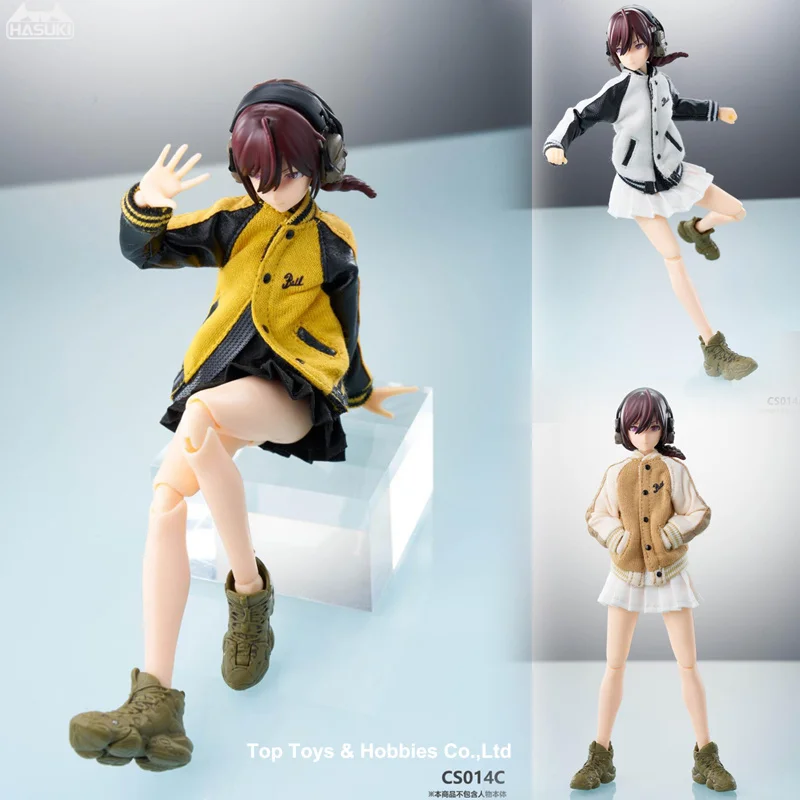 In stock HASUKI CS014 1/12 Women's Baseball Shirt Pleated Skirt Clothes Set Model Fit 6'' Female Solider Action Figure Body Doll