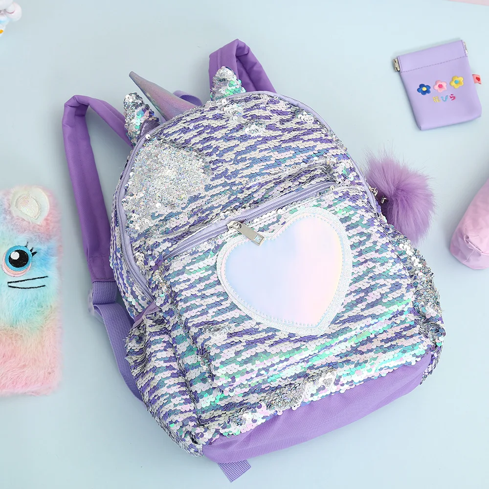 Unicorn Sequin Backpack Cartoon School Bag School Bookbag Large Capacity Book Food Storage Double Shoulder Backpack Travel Bag