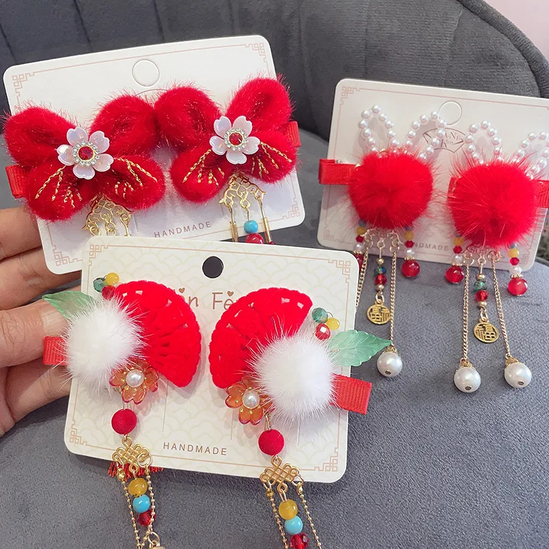 1pair Handmade Hanfu Flower Plush Hair Accessories Hair Clip Children Buyao Accessories Headwear Hair Pin Hairgrip