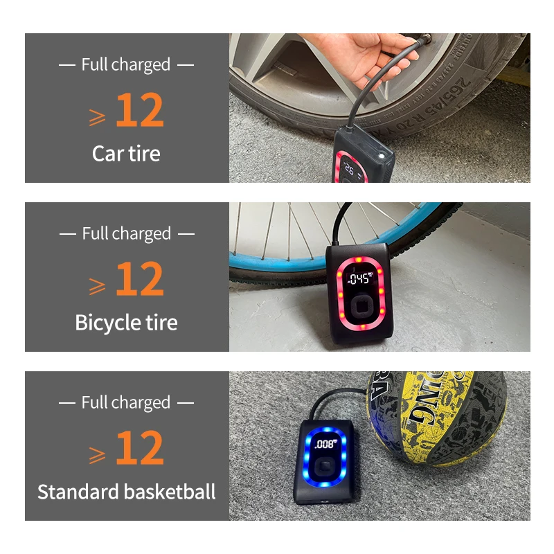 Kaya usia AP06 multi-fungsional, deteksi tekanan ban 150PSI portabel pompa udara listrik Inflator ban mobil