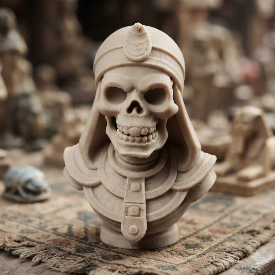 Pharaoh Skull Bust Sand Dune Curse PLA Egyptian Mythology Resin Sculpture 8.4cm Desktop Decoration Collectible Halloween Gift