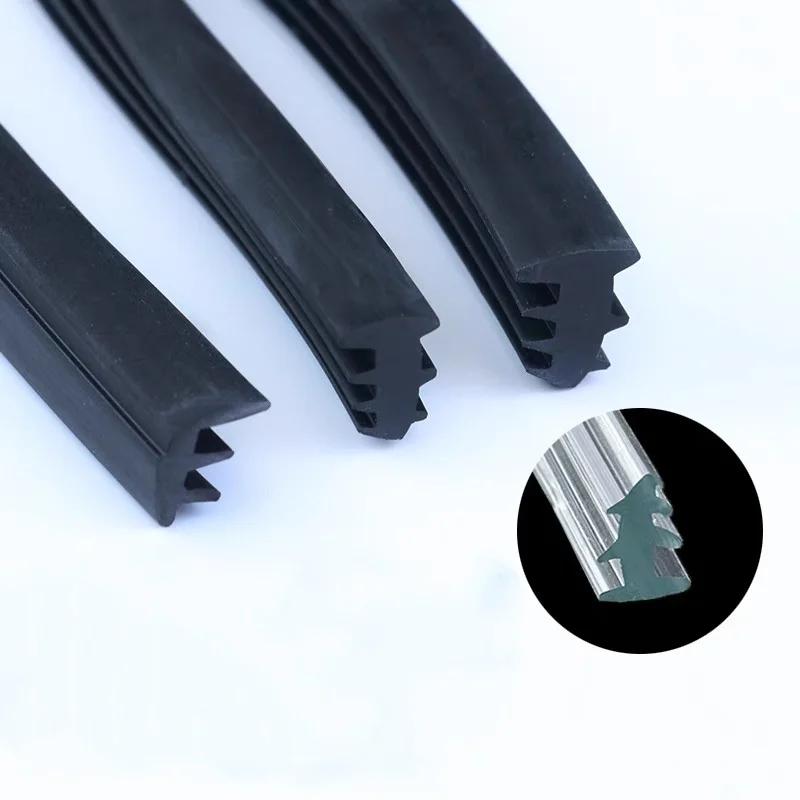 1 Meter T Type Aluminum Alloy Door and Window Glass Fixed Rubber Sealing Strip Windproof Weatherstrip Gap Slot