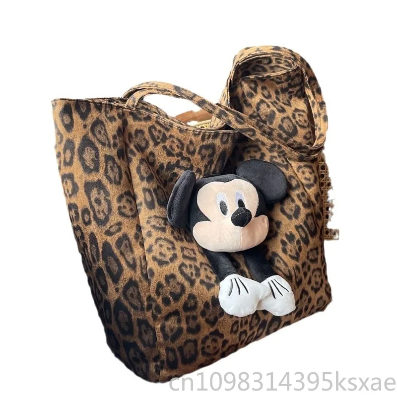 

Disney Mickey Shoulder Tote Bag Large Leopard Print Spacious commuter Work Bag for Women Daily Use School Shopping