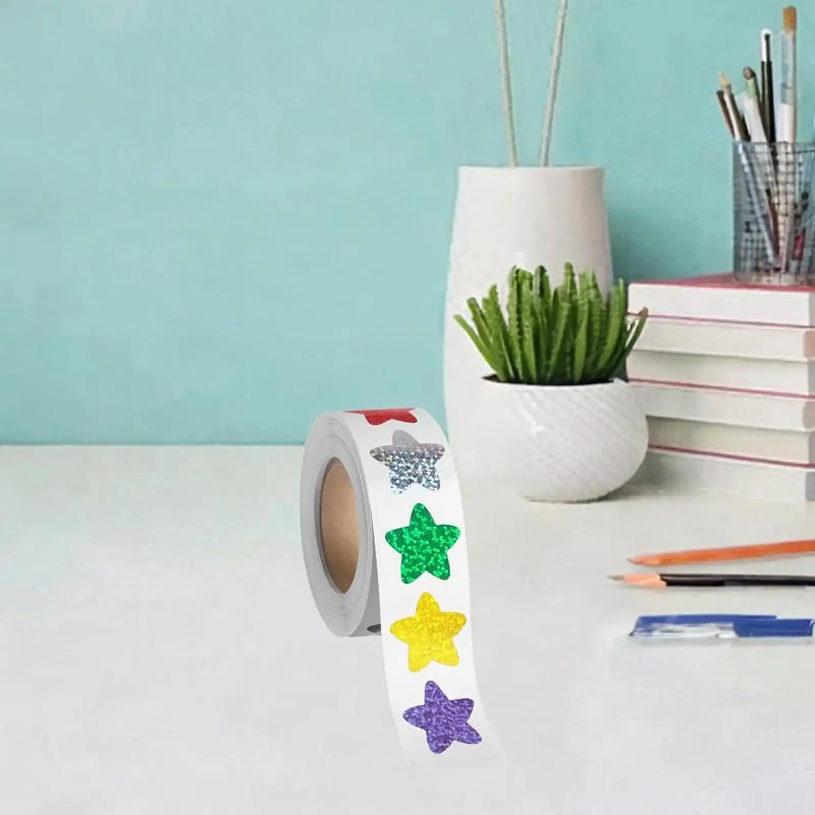Sparkly Star Stickers Roll Large Multicolored Adhesive for Teachers Classroom Rewards Kids