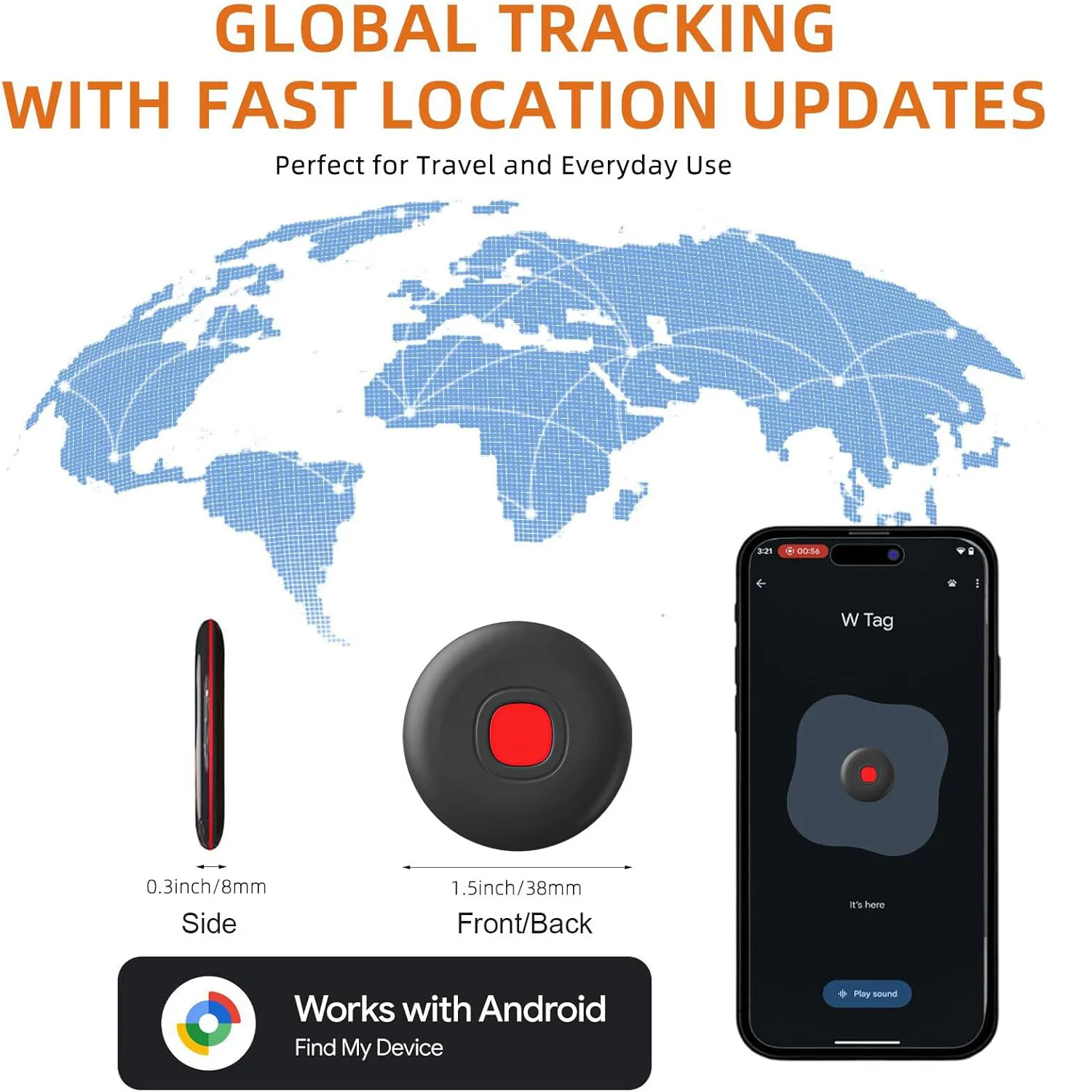 Tag Android Tracker Certificato Google Funziona con Google Trova le mie etichette Bluetooth Air impermeabili per chiavi Portafogli Valigie Confezione da 4