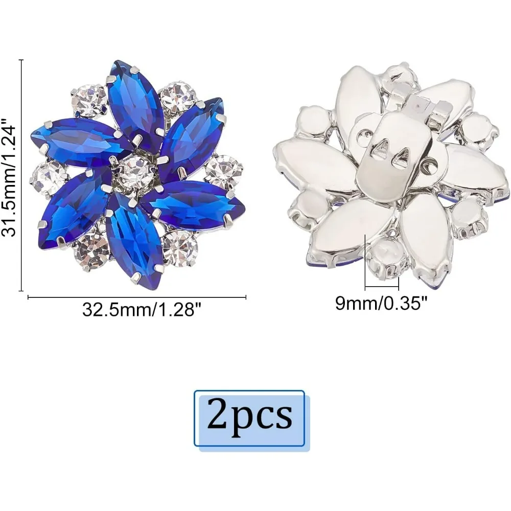 2PCS Crystal Shoe Clips 1.3x1.2 inch Light Blue Rhinestones Shoe Buckles Charms Exquisite Flower Shape Shoes Jewelry Decoration