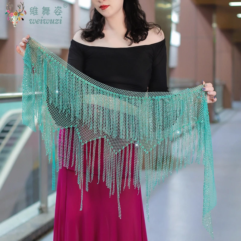 เข็มขัดเต้นรำท้องสำหรับผู้หญิง AB Stones Tassel Triangle Hip Scarf Adult Oriental Dance Practice Accessories Belts