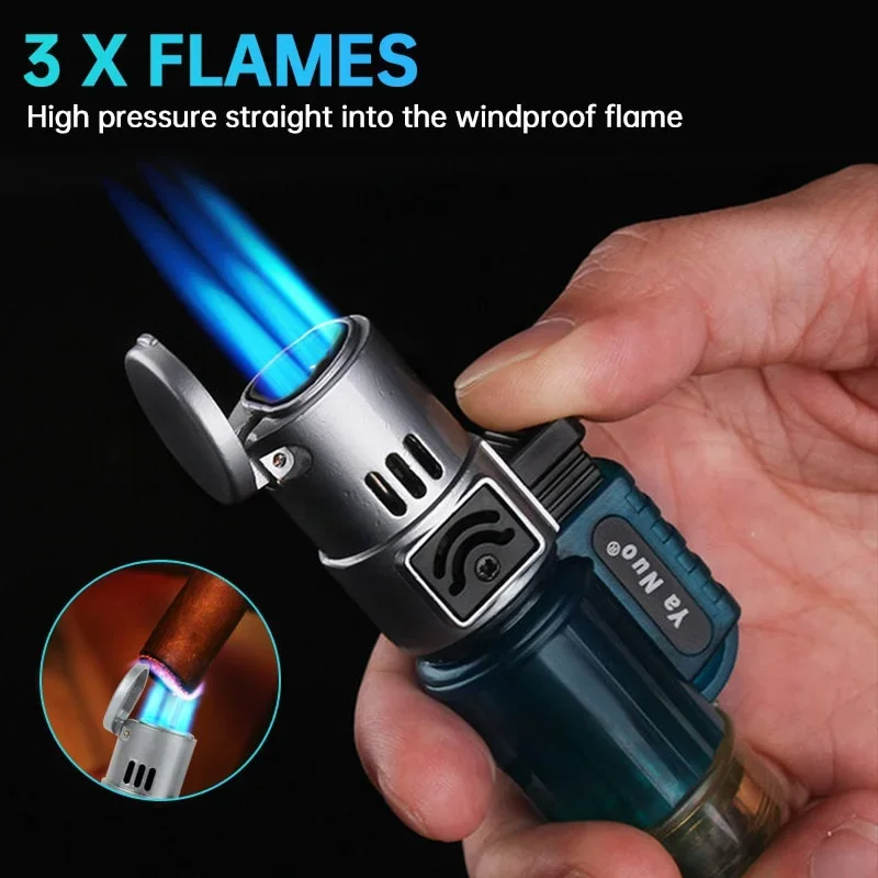 لهب أزرق الثلاثي الشعلة توربو أخف بندقية رذاذ ولاعة إلكترونية نفخ الغاز أخف البيوتان ولاعات السيجار NOgas #2