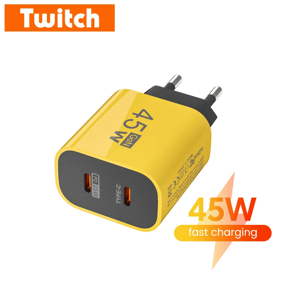 45W USB C Charger Fast Charging Dual Port Mobile Phone Charger For iPhone Samsung Huawei Xiaomi Portable Wall Charger EU/US Plug