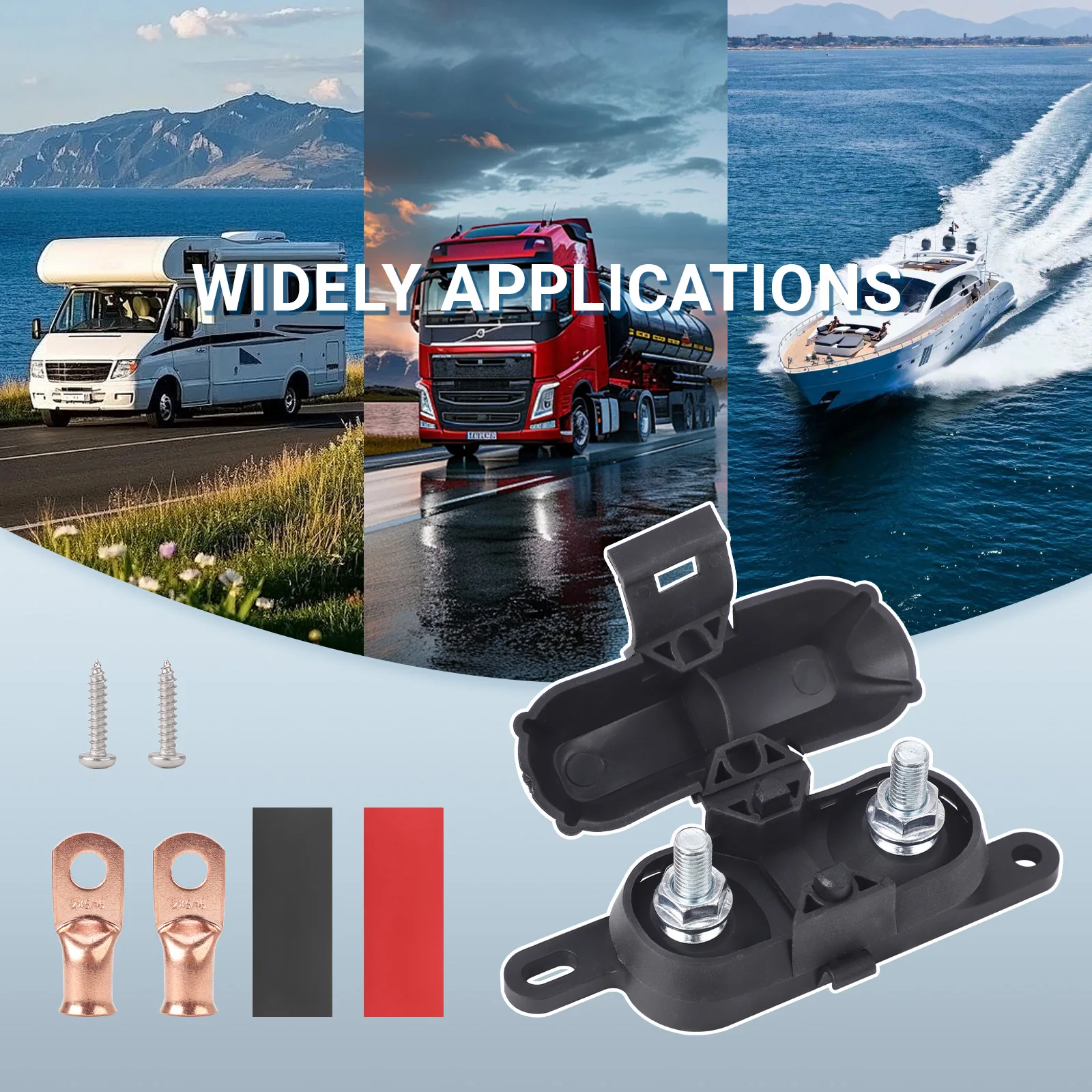 HMEG فيوز كتلة/قاعدة حامل مع غطاء لسيارة RV قارب حامي الدائرة ل 500A 8 إلى 2 AWG مسمار M8 هايت AMG الترباس على الصمامات التلقائية #4