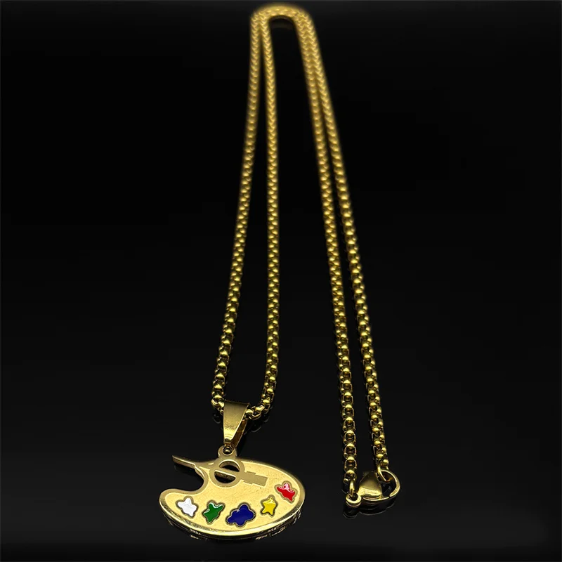 لوحة الرسم الفن قلادة قلادة للنساء الرجال الفولاذ المقاوم للصدأ الذهب اللون الذكور موضة سلسلة سحرية مجوهرات هدايا #5