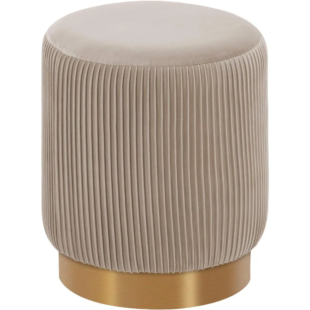 

Modern Round Velvet Ottoman Footrest Vanity Stool Khaki