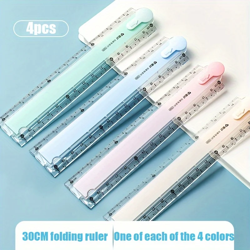 4pcs/1pc, Multi-Functional Folding Ruler, Available in 4 Colors, Clear Scale, Portable Foldable Design, Geometric Drawing Ruler,