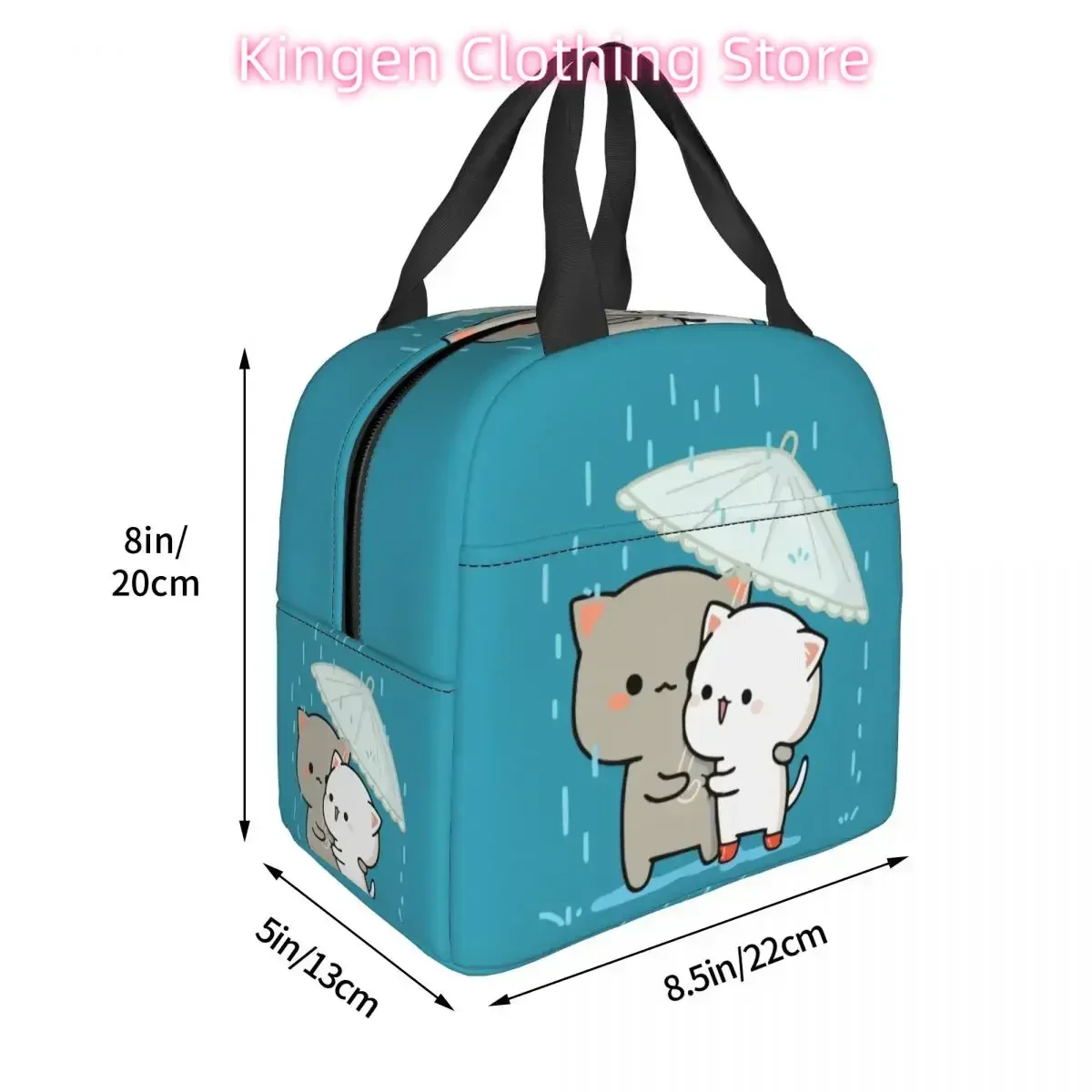 Peach And Goma Mochi Cat Lunch Bag for Camping Travel Waterproof Insulated Thermal Cooler Lunch Box For Women Kids Schoool Food