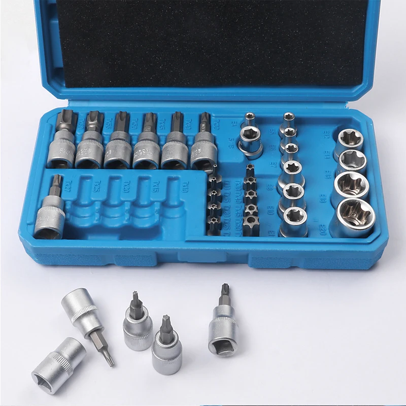 

34 Pcs Car Repair Tool Set Cr-V Plum Blossom Star Socket Set Repair Kit Hex Socket Wrench Job Tools Set Wireless Impact Wrench