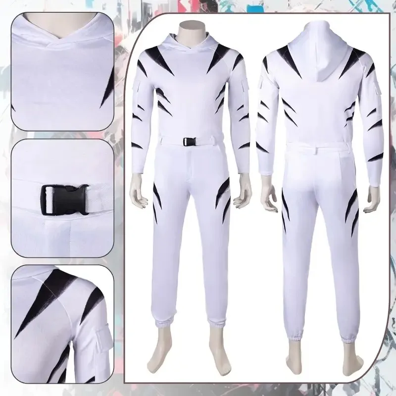 

White Tiger Dare Cosplay Devil Costume Fantasia Disguise for Adult Men Jumpsuit Bodysuit Roleplay Outfit Halloween Carnival Suit