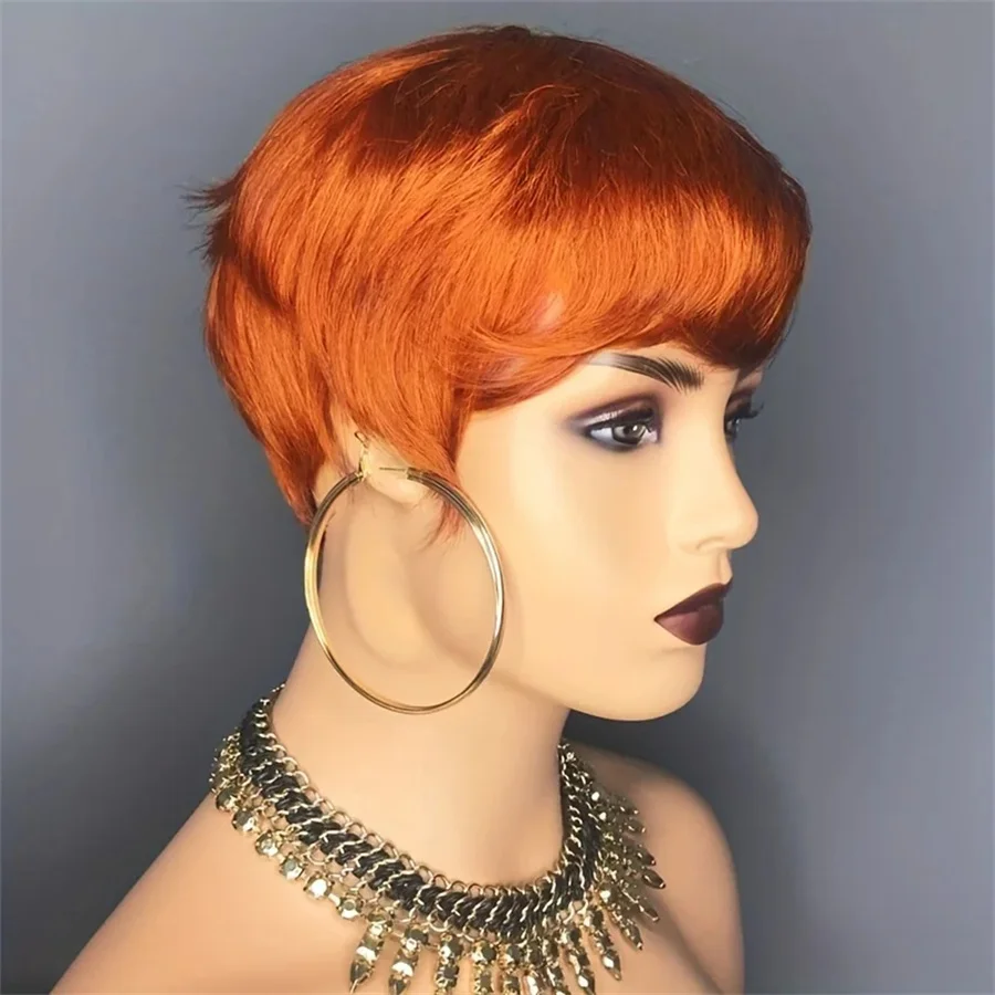 

pixie wig 150% density remy hair for women pixie cut short straight human hair wigs 6inch 350 ginger color machine made wig