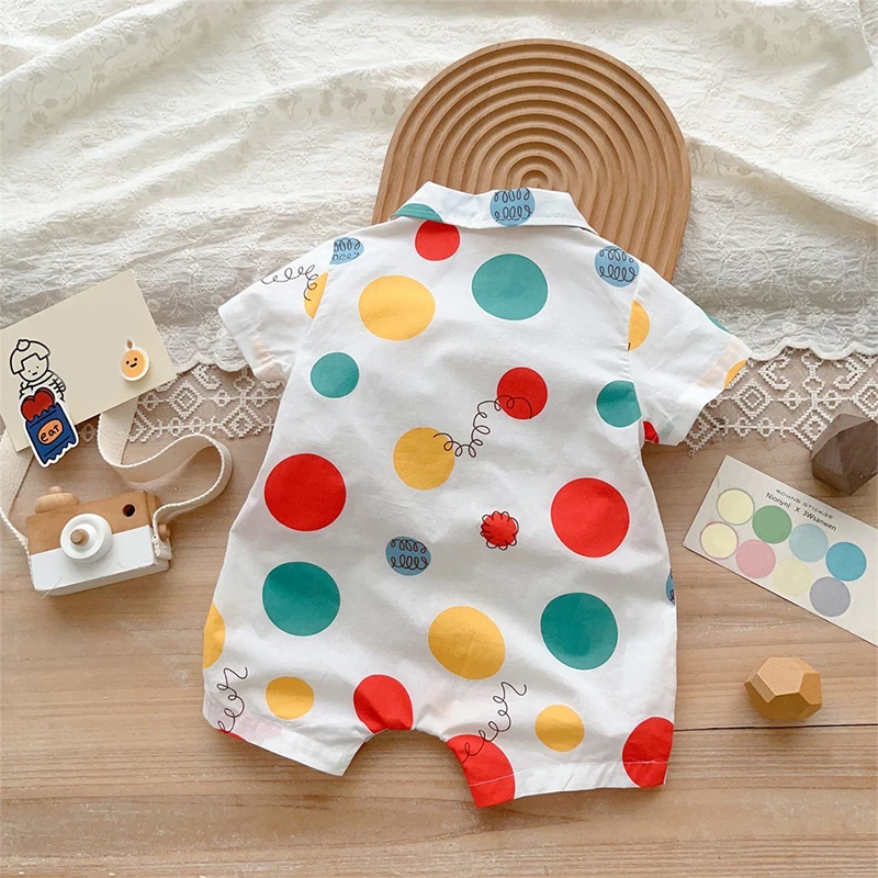 Baby Boy Summer One-piece Short-sleeved Shirt Baby Summer Thin Polka Dot Comfortable One-piece Baby Crawling Suit