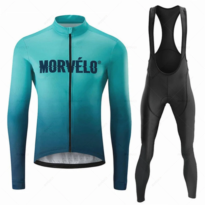 Morvelo-Professional Cycling Jersey Set, Breathable, Long Sleeve, MTB Bike Clothes, Clothing Suit, Autumn